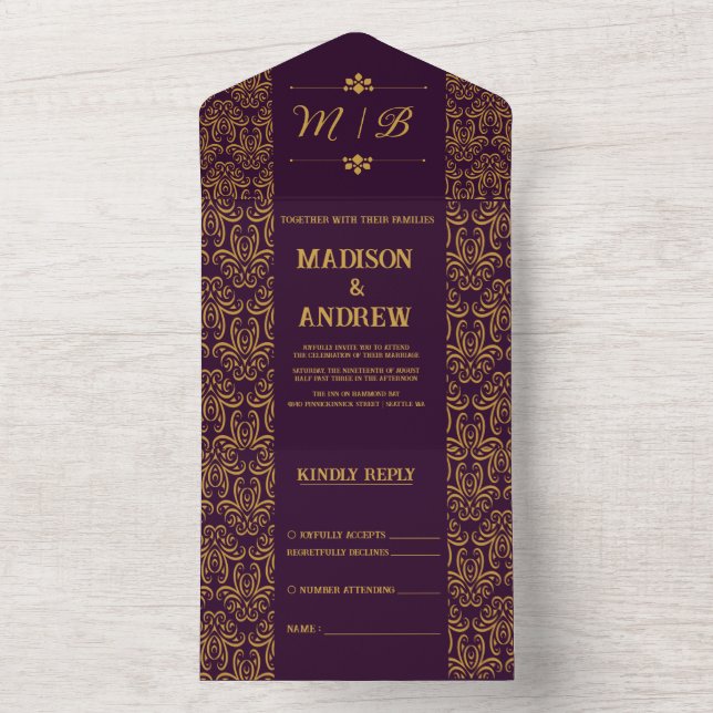 Royal purple wedding invitation (Inside)