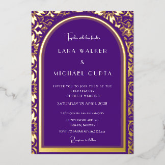 Royal Purple Wedding (Retro-Dotted) Foil Invitation