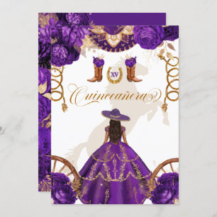 Royal Purple Western Charro 2-Sided Quinceanera In Invitation