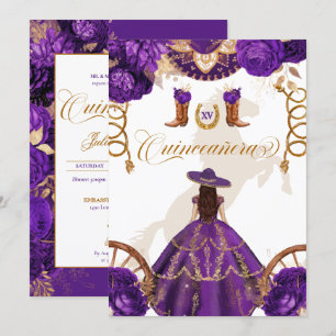 Royal Purple Western Charro 2-Sided Quinceanera Invitation