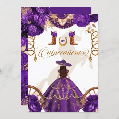 Royal Purple Western Charro 2_Sided Quinceanera Invitation