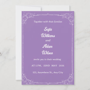 Royal Purple & White Filigree Wedding Invitation