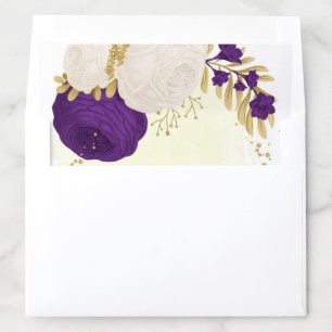  royal purple white flowers gold botanical wedding envelope liner