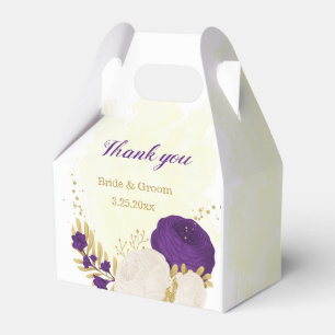 royal purple white flowers gold botanical wedding favor boxes