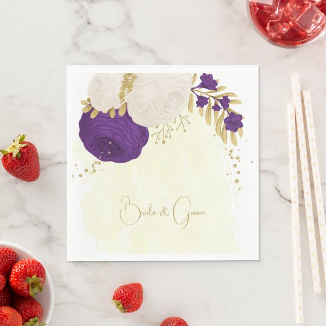 royal purple & white flowers gold napkins (Insitu)