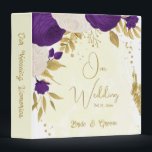 royal purple white flowers gold wedding album 3 ring binder<br><div class="desc">Romantic royal purple & white flowers with gold leaves botanical wedding photo album binder.
The glitter details are simulated.</div>