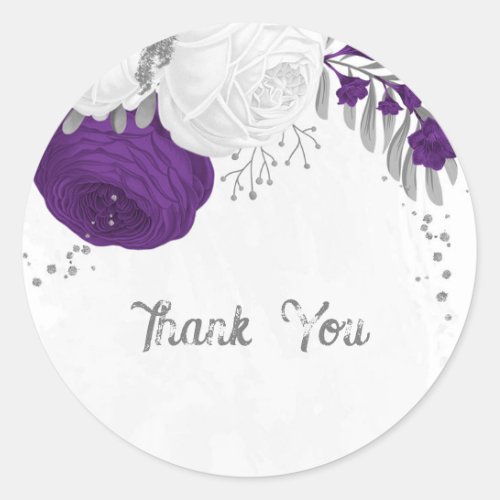 royal purple  white flowers silver  classic round classic round sticker