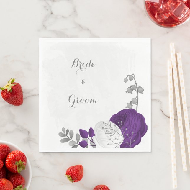 royal purple & white flowers silver napkins (Insitu)