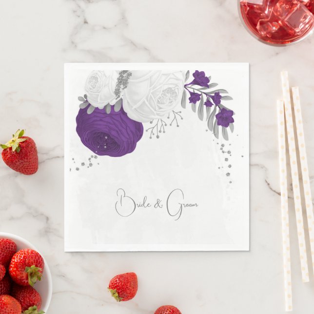 royal purple & white flowers silver napkins (Insitu)