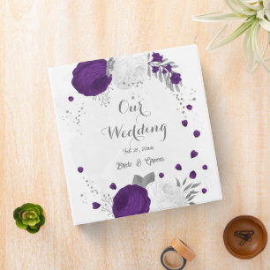 royal purple white flowers silver wedding album 3 ring binder