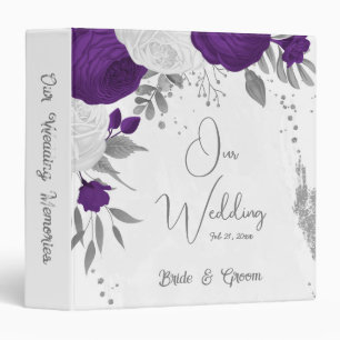 royal purple white flowers silver wedding album 3 ring binder