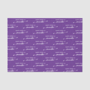 Royal Purple White Happy Sweet 16 Cute Bow Name Tissue Paper