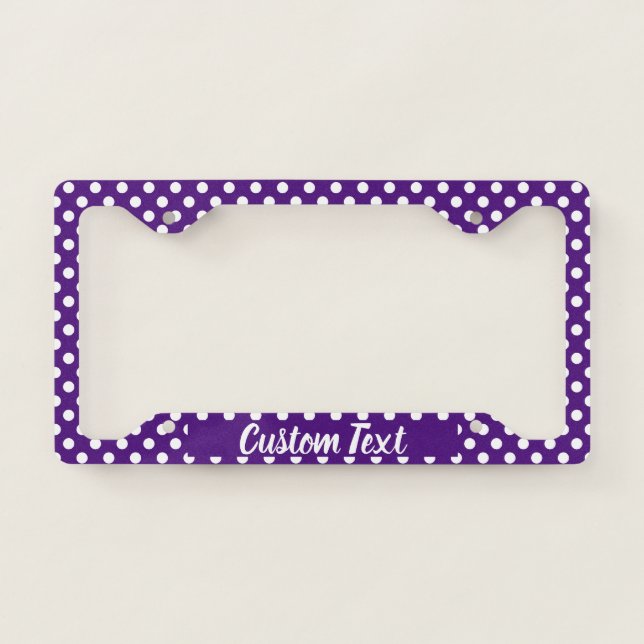Royal Purple White Polka Dot Create Your Own Text License Plate Frame (Front)