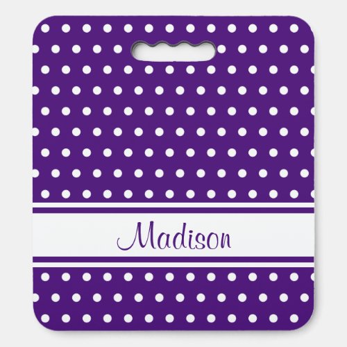 Royal Purple White Polka Dot Monogram Script Name Seat Cushion