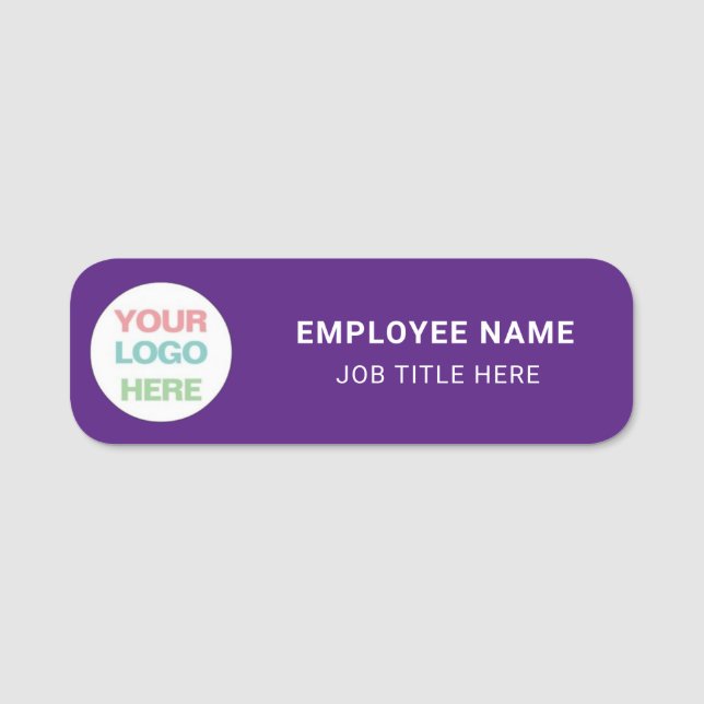 Royal Purple & White: Showcase Your Logo, Employee Name Tag (Front)