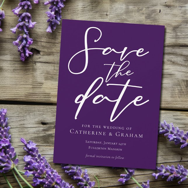 Royal Purple White Typography Evening Save The Date (Creator Uploaded)