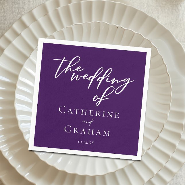 Royal Purple White Typography Evening Wedding Napkins (Creator Uploaded)