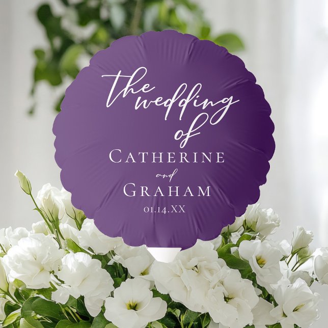 Royal Purple White Typography Personalized Wedding Balloon (Creator Uploaded)