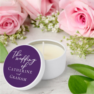 Royal Purple White Typography Personalized Wedding Mini Candle Favors