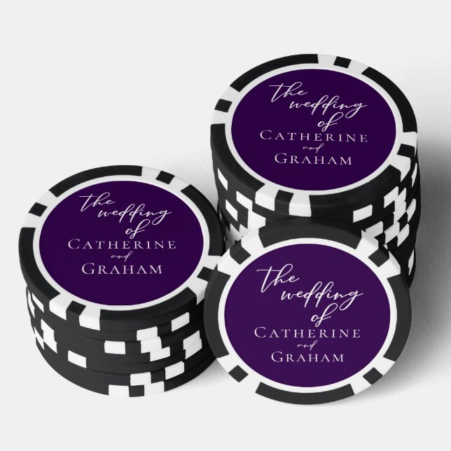 Royal Purple White Typography Personalized Wedding Poker Chips (Stack)