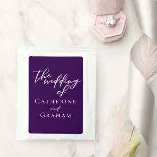 Royal Purple White Typography Personalized Wedding Tea Bag Drink Mix