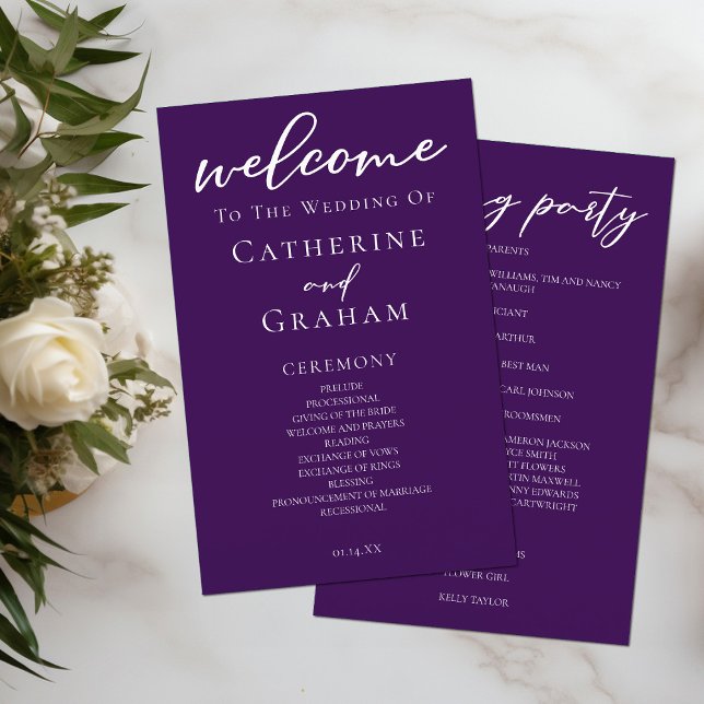 Royal Purple White Typography Wedding Program (Creator Uploaded)