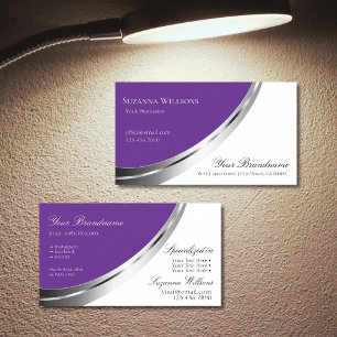 Royal Purple White with Decorative Silver Decor Business Card