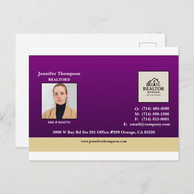 Royal Purple with Gold Accent Postcard (Front/Back)