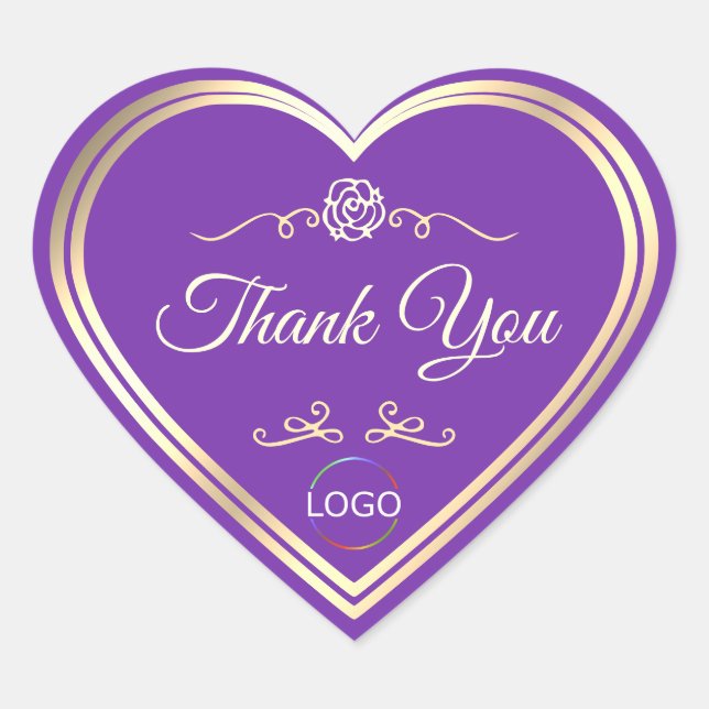 Royal Purple with Gold Frame and Logo Thank You Heart Sticker (Front)