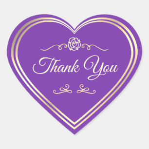 Royal Purple with Gold Shimmer Frame Thank You Heart Sticker