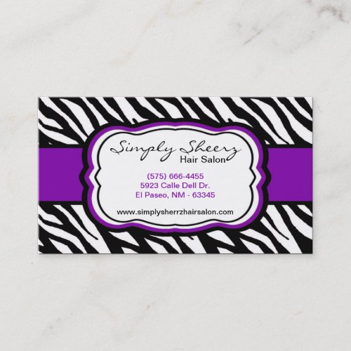 Royal Purple Zebra Print Hair Salon Business Card