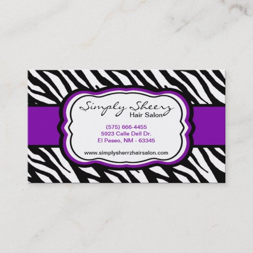 Customizable Royal Purple Zebra Print Hair Salon Business Card