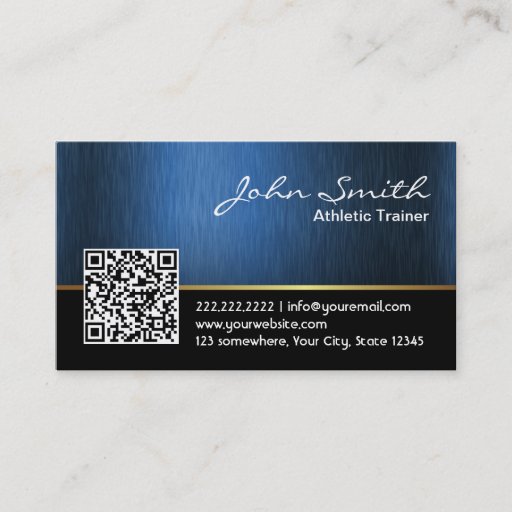 Customizable Royal QR code Athletic Trainer Business Card