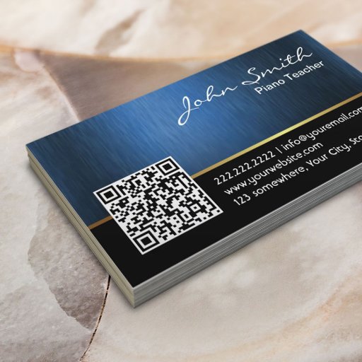 Customizable Royal QR code Piano Teacher Business Card