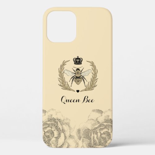 Royal Queen Bee Laurel Wreath Vintage Floral Cream iPhone 12 Case