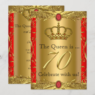 Royal Queen King Regal Red Gold 70th Birthday Invitation