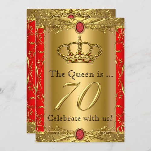 Royal Queen King Regal Red Gold 70th Birthday Invitation
