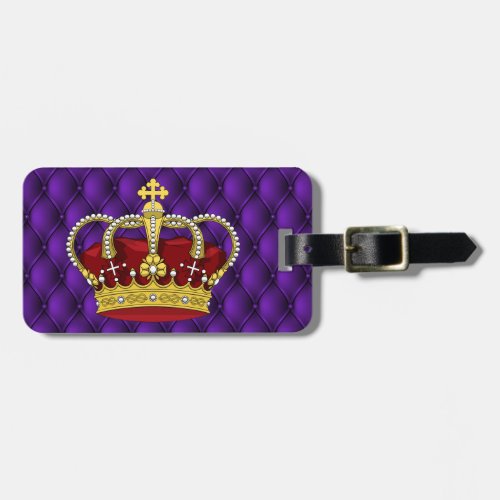 Royal Queens Crown  Faux Purple Pintucks Luggage Tag