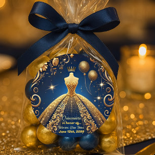 Royal Quinceañera Gold and Navy Princess Theme Classic Round Sticker