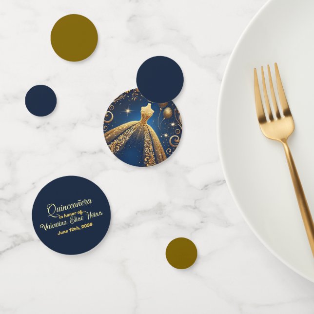 Royal Quinceañera Gold and Navy Princess Theme Confetti (Group)