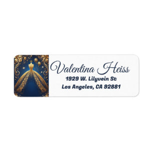 Royal Quinceañera Gold and Navy Princess Theme Label