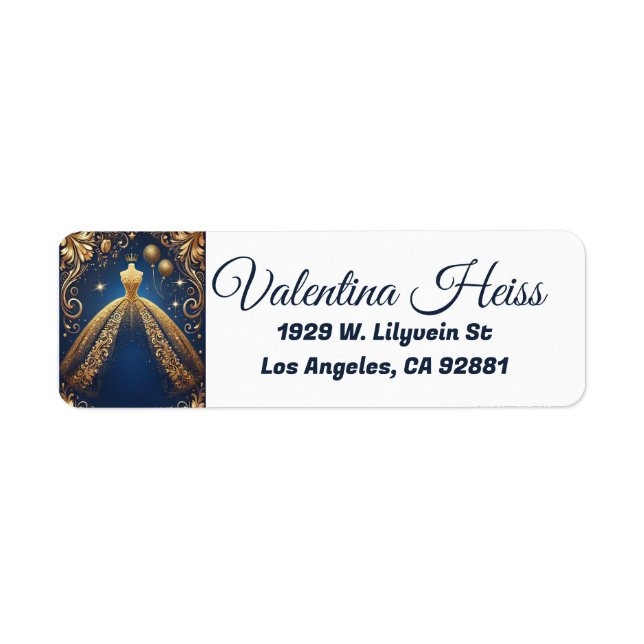 Royal Quinceañera Gold and Navy Princess Theme Label (Front)