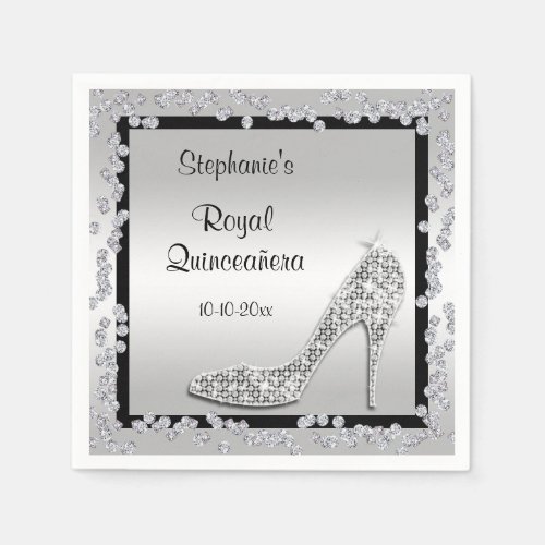 Royal Quinceaera Silver Jewel Stiletto Paper Napkins