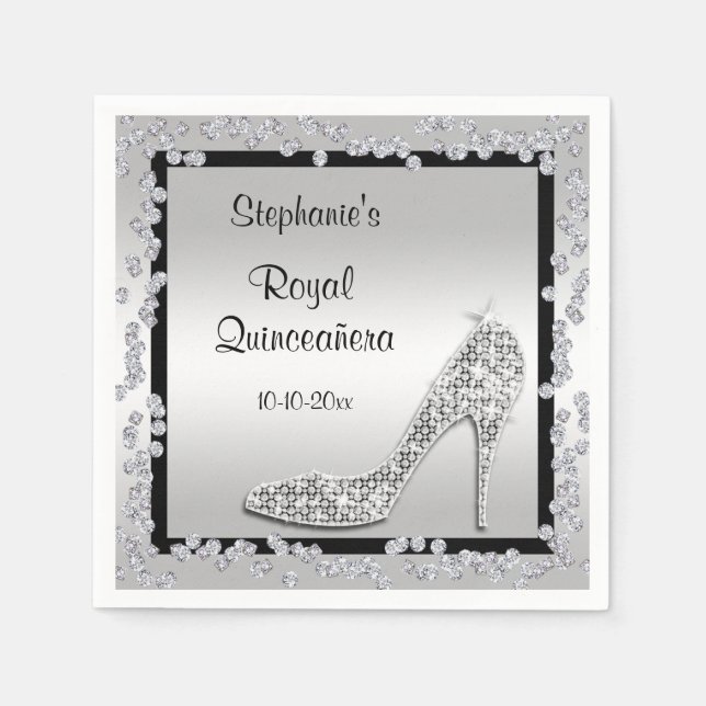 Royal Quinceañera Silver Jewel Stiletto Paper Napkins (Front)