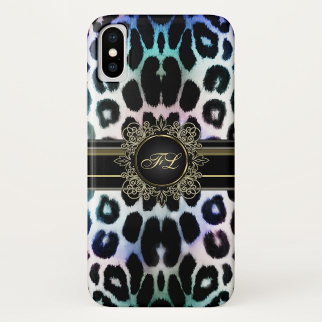 Royal Rainbow Leopard Personalized iPhone X Case (Back)