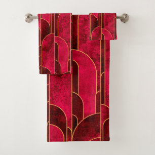 Royal Red and Gold Art Deco Pattern Bath Towel Set