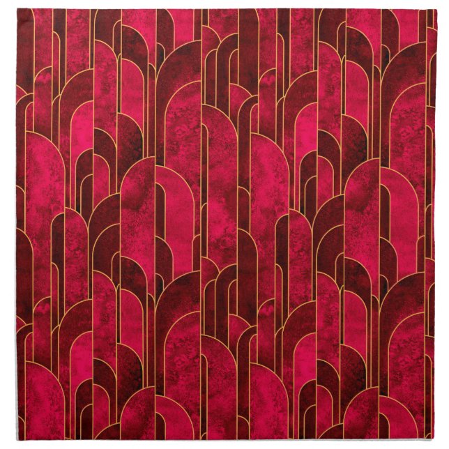 Royal Red and Gold Art Deco Pattern Cloth Napkin (Front)