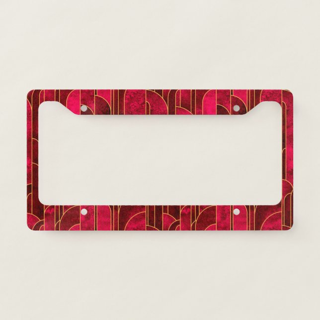 Royal Red and Gold Art Deco Pattern License Plate Frame (Front)