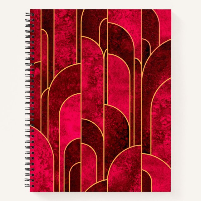 Royal Red and Gold Art Deco Pattern Notebook (Front)