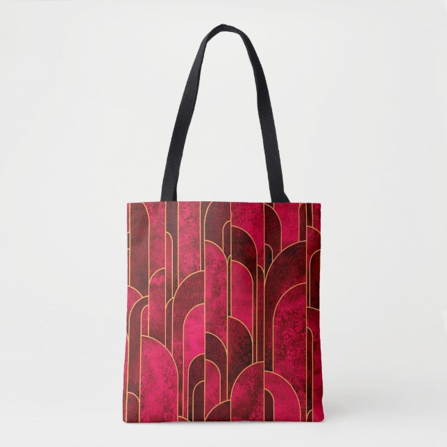 Royal Red and Gold Art Deco Pattern Tote Bag (Front)
